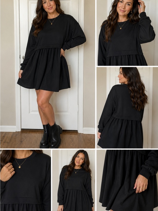 Dresses & Skirts - Black Long-Sleeve Babydoll Dress - Women